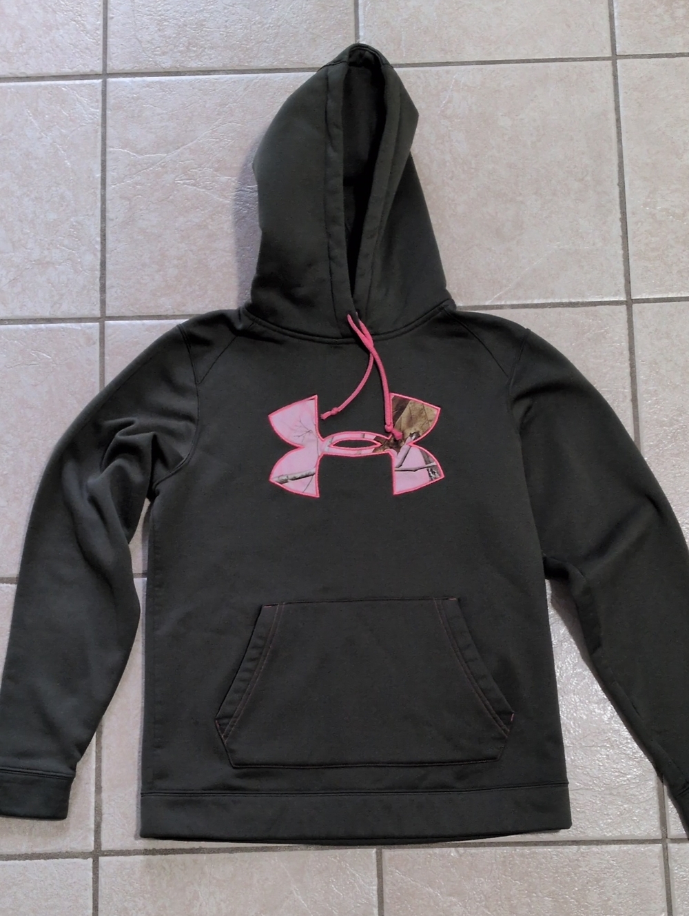 Under Armour Black Hoodie with Pink Camo Logo Small